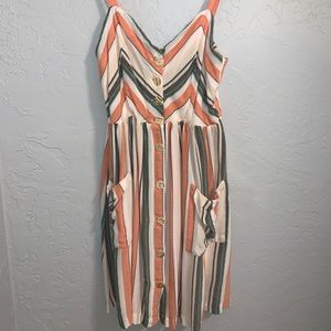 Striped midi button up dress